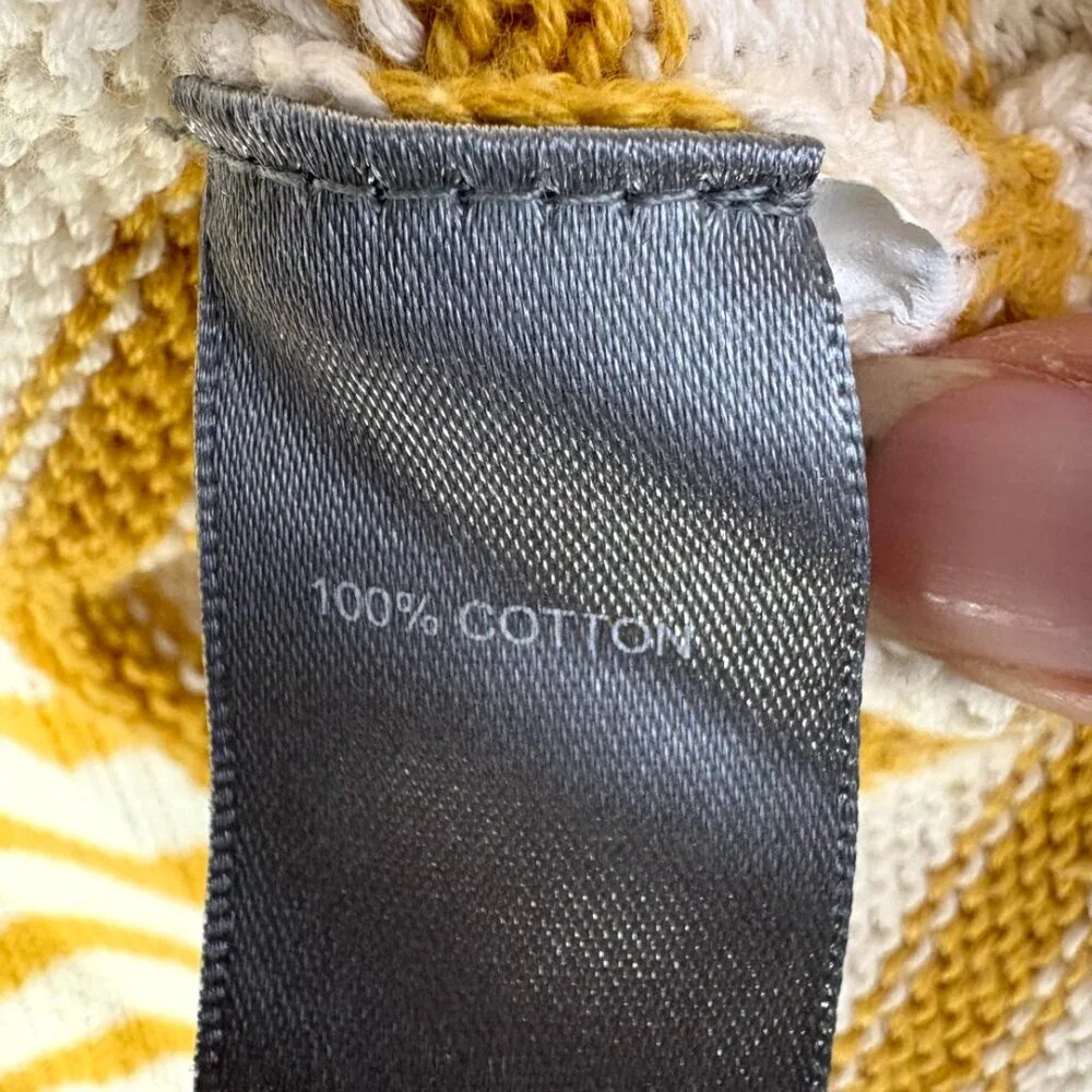 Marled Yellow Ochre White Stripe Cotton Sweater - Picture 4 of 6